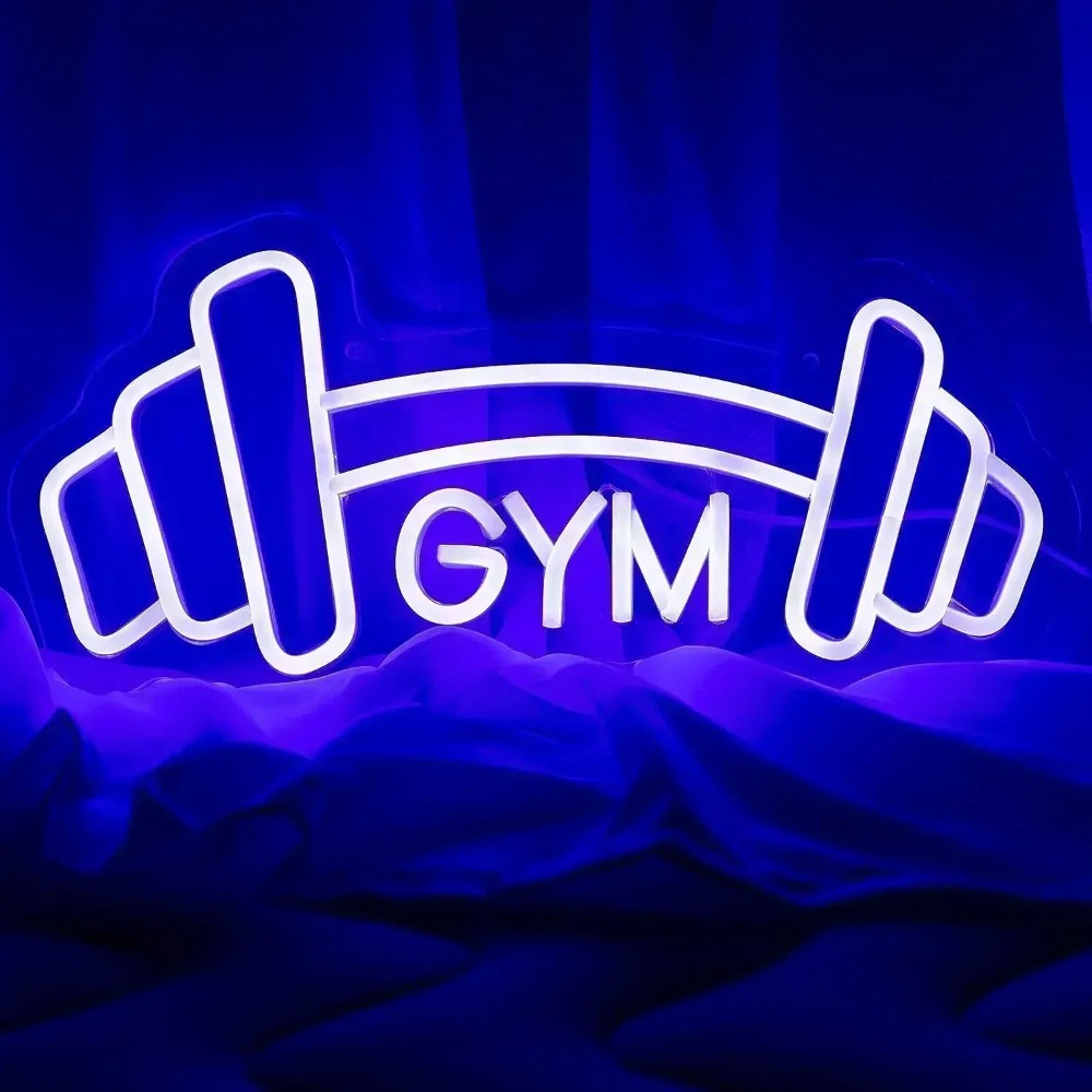 Home Gym Neon Sign - Barbell Gym Neon Sign Blue Dumbbell