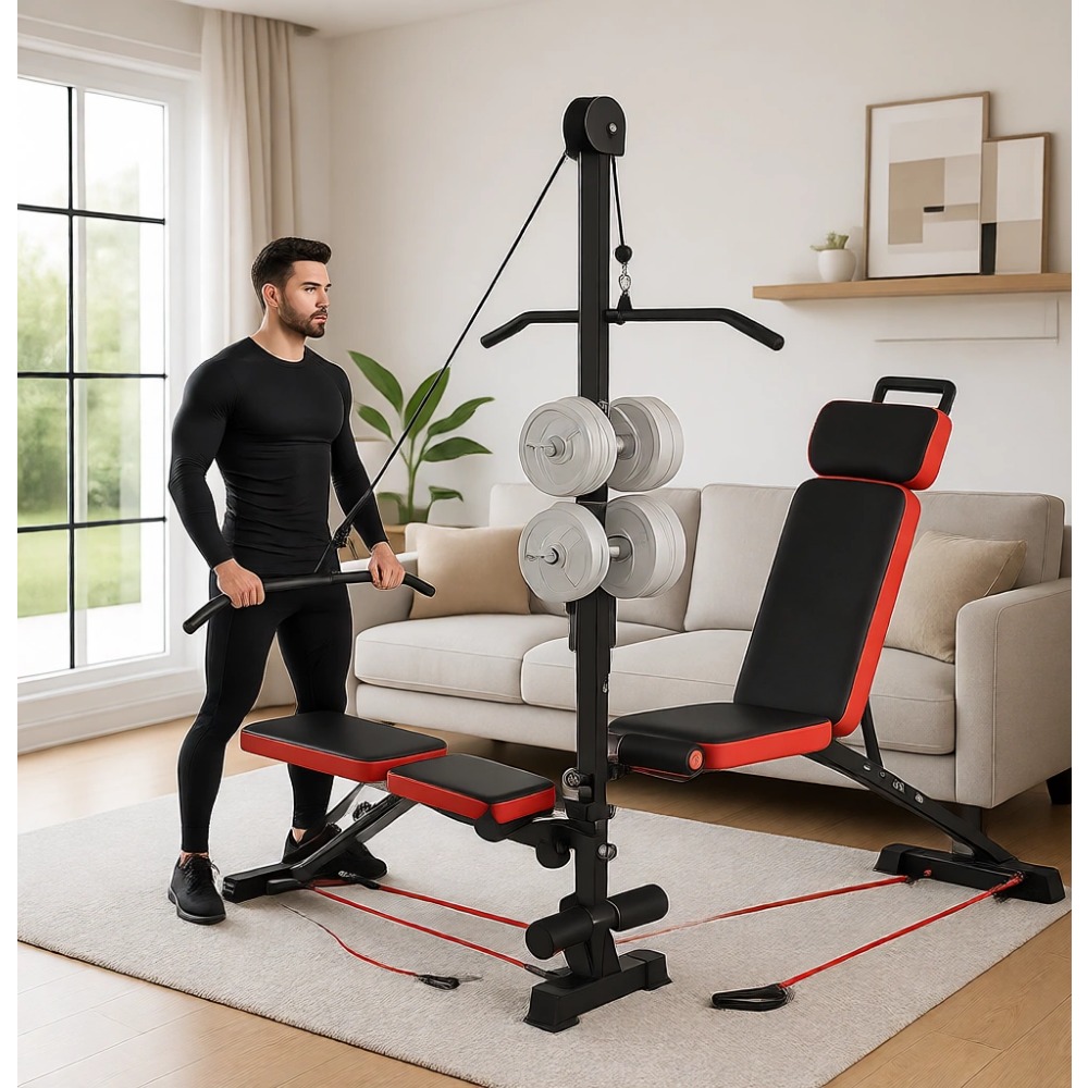 Home Gym Bench - Multi-Functional Weight Bench with Pulley System