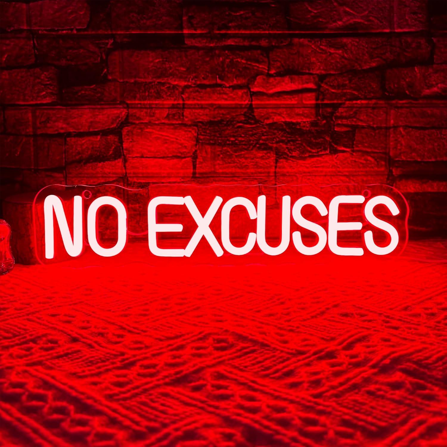 Home Gym Neon Sign - No Excuses Neon Sign USB Dimmable