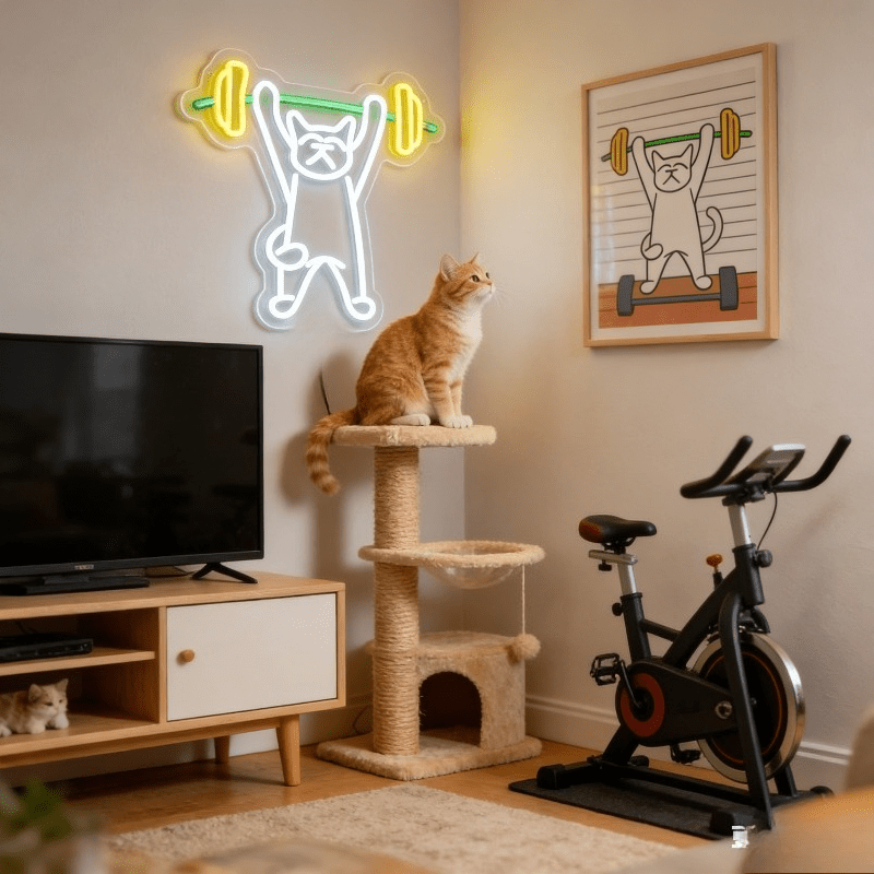 Cat Lifting Weights Neon Sign  - Home Gym Neon Sign review and price