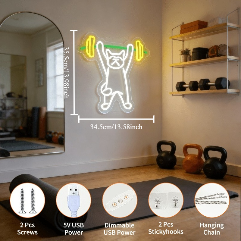 Cat Lifting Weights Neon Sign  - Home Gym Neon Sign review and price