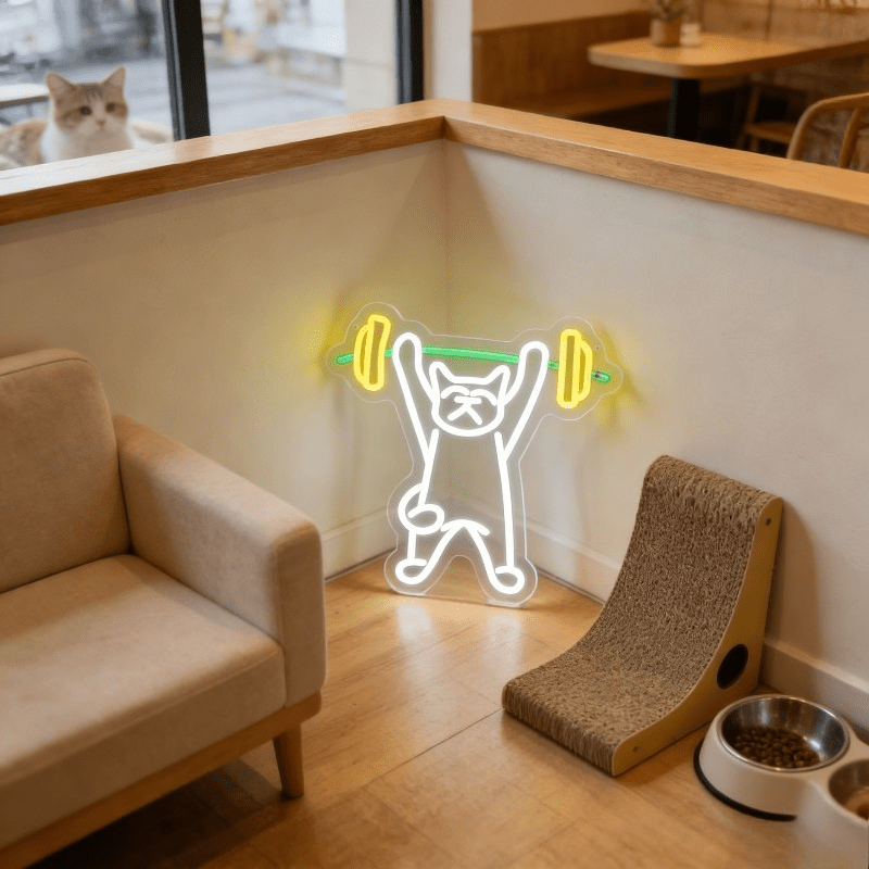 Cat Lifting Weights Neon Sign  - Home Gym Neon Sign review and price