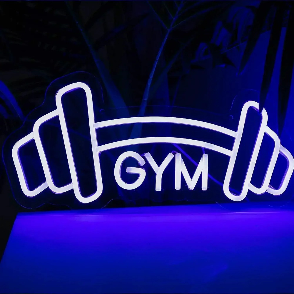 Barbell Gym Neon Sign Blue Dum - Home Gym Neon Sign review and price
